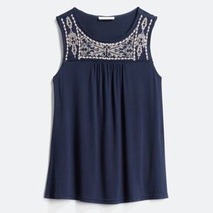 Skies Are Blue Navy Embroidered Blouse